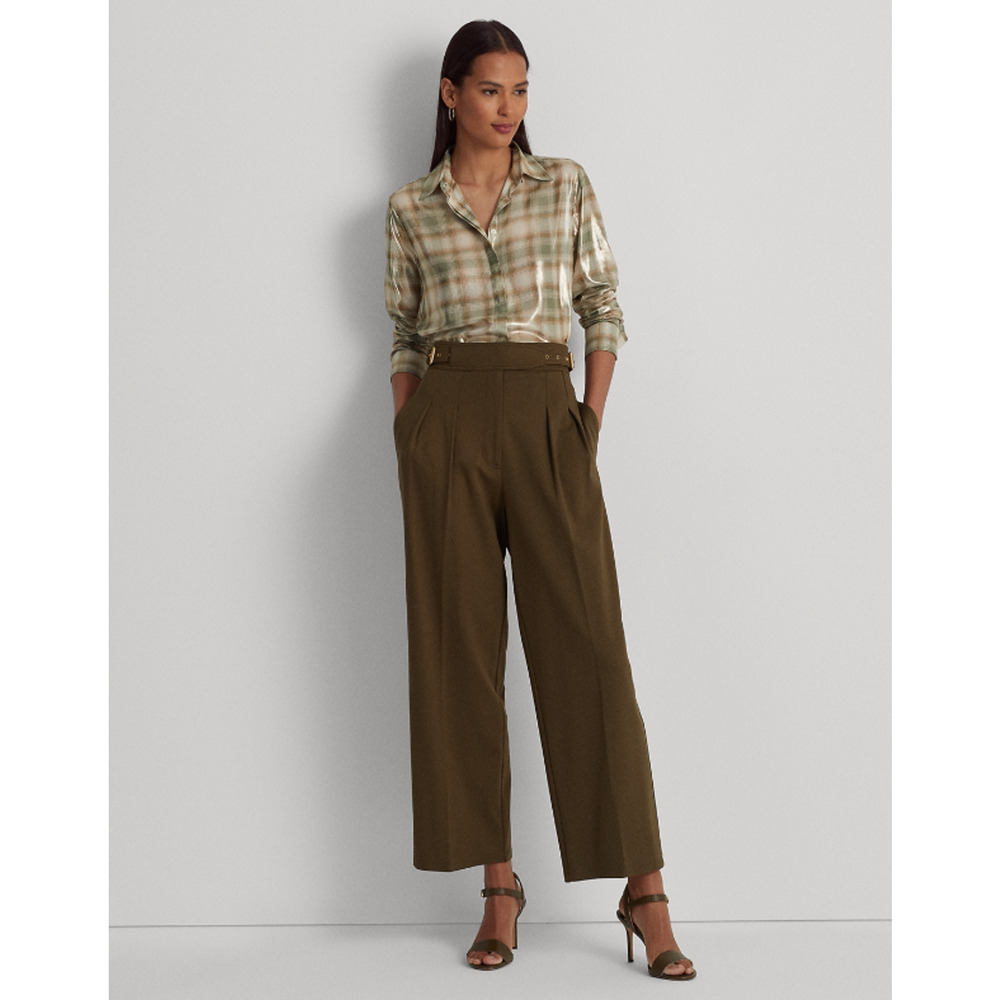 Lauren Ralph Lauren Shadow-Plaid Metallic Georgette Shirt Cream Olive Size M - Picture 2 of 4